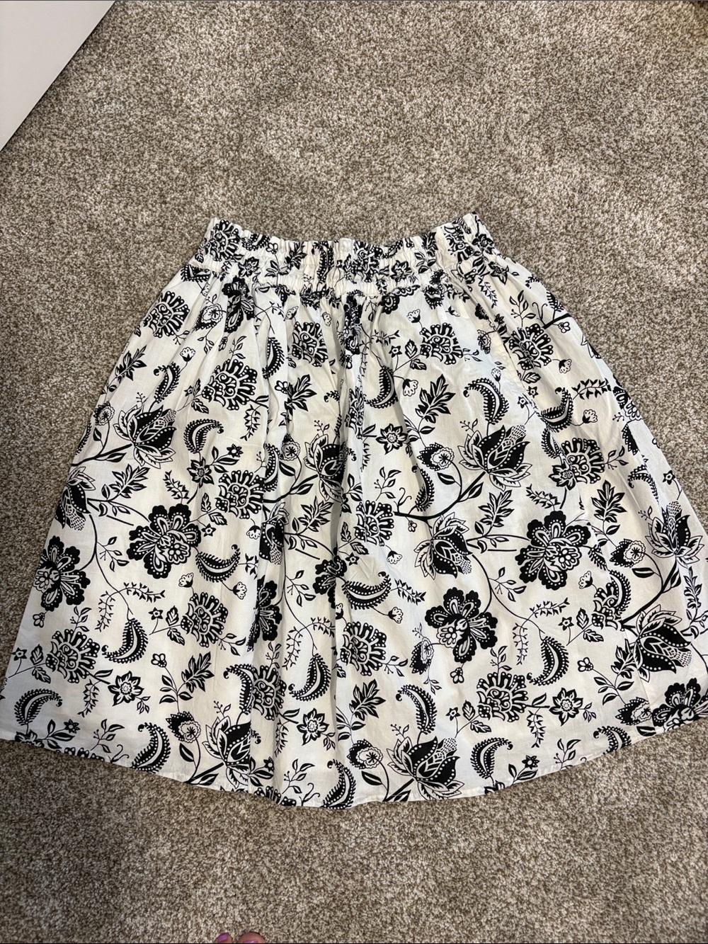 DownEast Black and White Floral Circle Skirt
